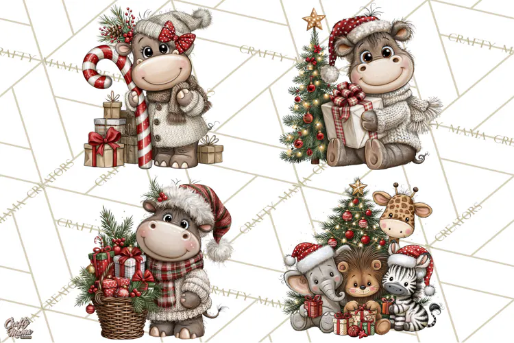 Jungle Christmas Clipart, Christmas Jungle Animals PNG