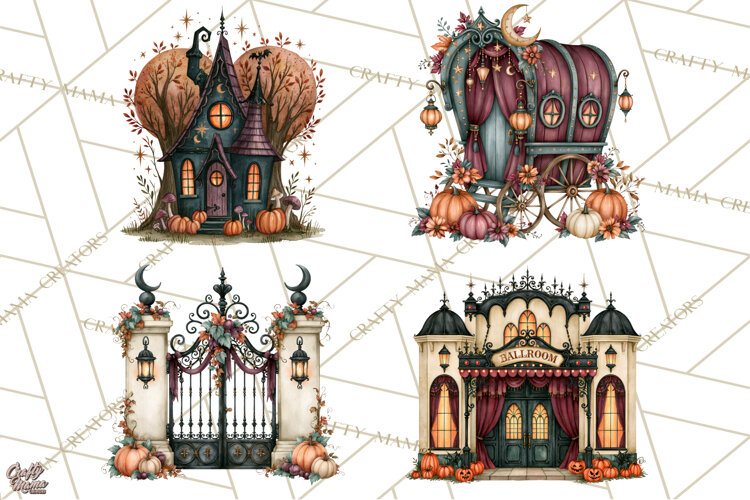Vintage Halloween Places PNG, Halloween Magic Clipart example image 1