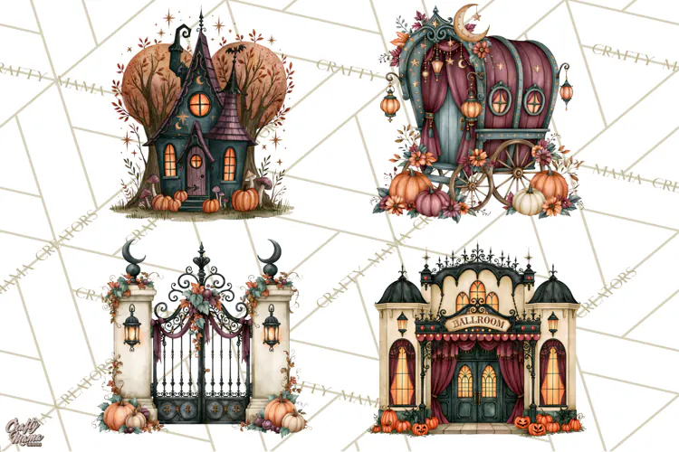 Vintage Halloween Places PNG, Halloween Magic Clipart