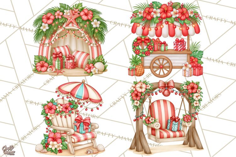 Tropical Christmas Beach Clipart PNG, Christmas Beach Decor example image 1