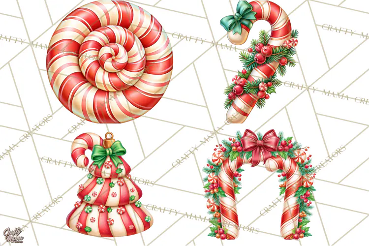 Candy Cane Lane Vintage Christmas Accents Clipart