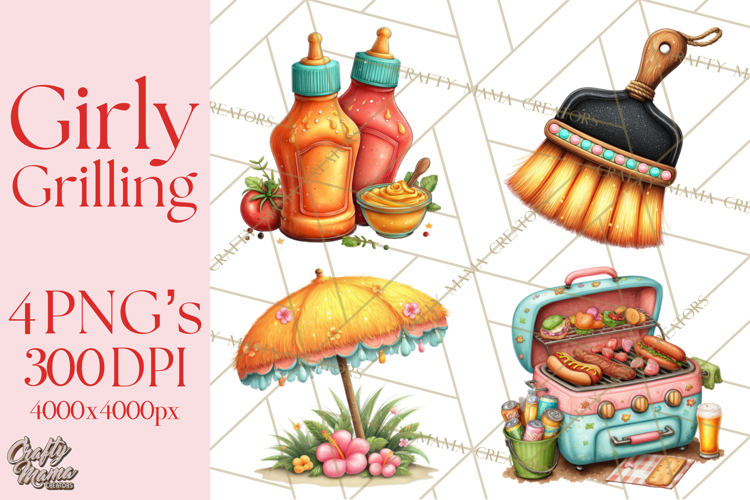 Girls Baryard Barbecue Girly Grilling BBQ Clipart