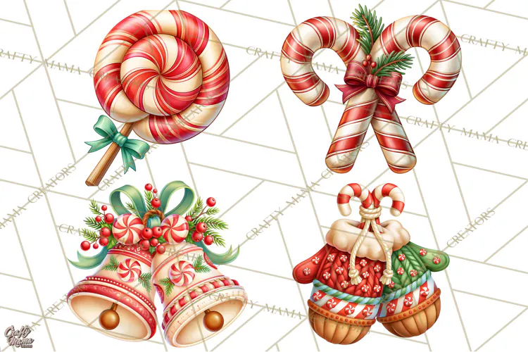 Candy Cane Lane Vintage Christmas Accents Clipart
