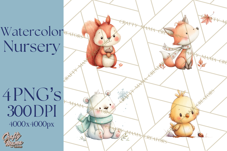 Whimsical Watercolor Woodland Animal Clipart PNG