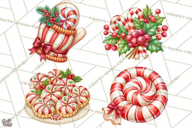 Candy Cane Lane Vintage Christmas Accents Clipart