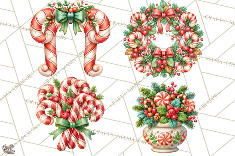 Candy Cane Lane Vintage Christmas Accents Clipart