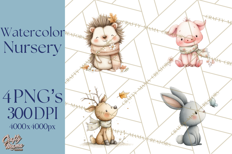 Whimsical Watercolor Woodland Animal Clipart PNG