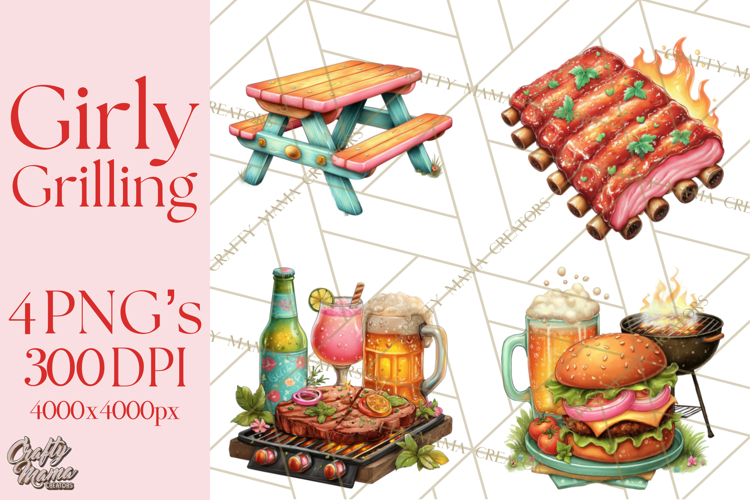 Girls Baryard Barbecue Girly Grilling BBQ Clipart