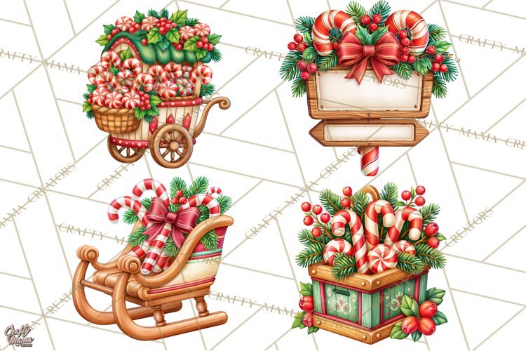 Candy Cane Lane Vintage Christmas Accents Clipart example image 1