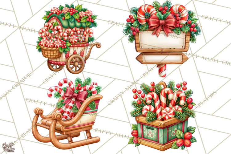 Candy Cane Lane Vintage Christmas Accents Clipart