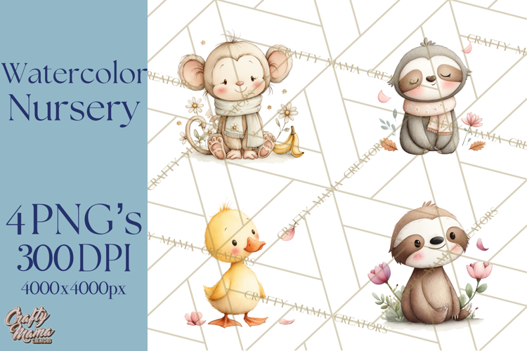 Whimsical Watercolor Woodland Animal Clipart PNG