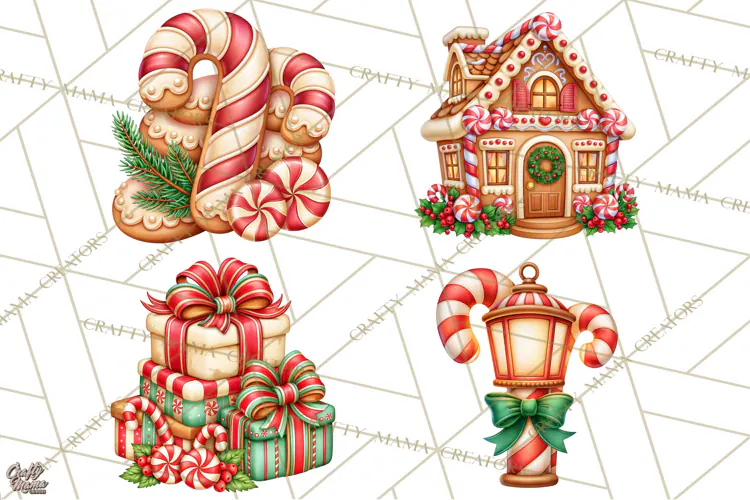 Candy Cane Lane Vintage Christmas Accents Clipart
