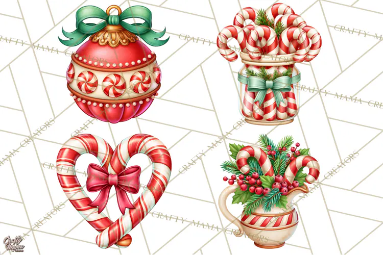 Candy Cane Lane Vintage Christmas Accents Clipart