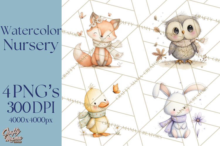 Whimsical Watercolor Woodland Animal Clipart PNG