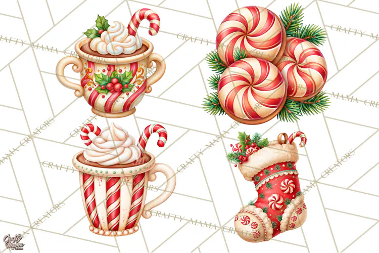 Candy Cane Lane Vintage Christmas Accents Clipart
