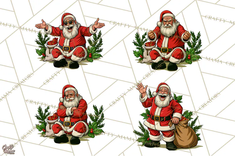 Merry Moods Santa Christmas Clipart | Funny Holiday Png File