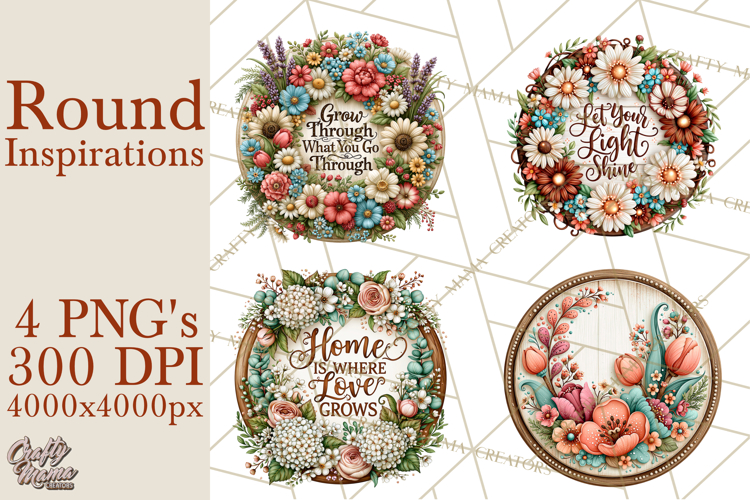 Inspirational Round Floral Door Sign PNG Designs