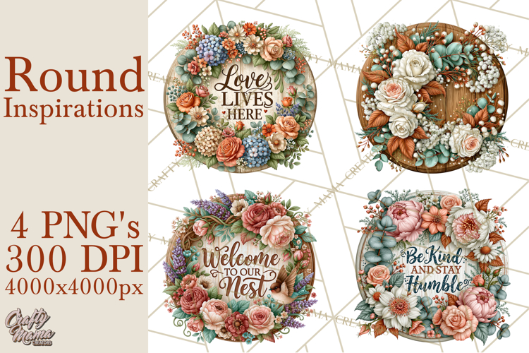 Inspirational Round Floral Door Sign PNG Designs