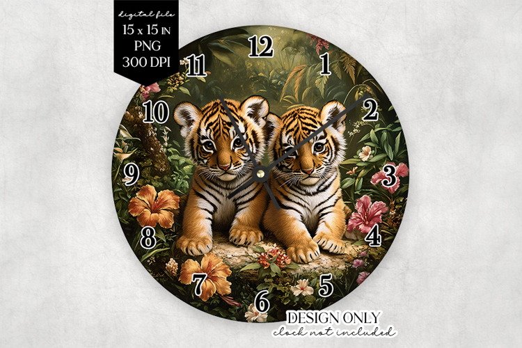 Tiger Cub Jungle Clock Face Sublimation PNG 300 DPI