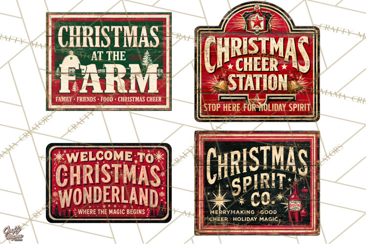 Vintage Christmas Signs Clipart PNG example image 1