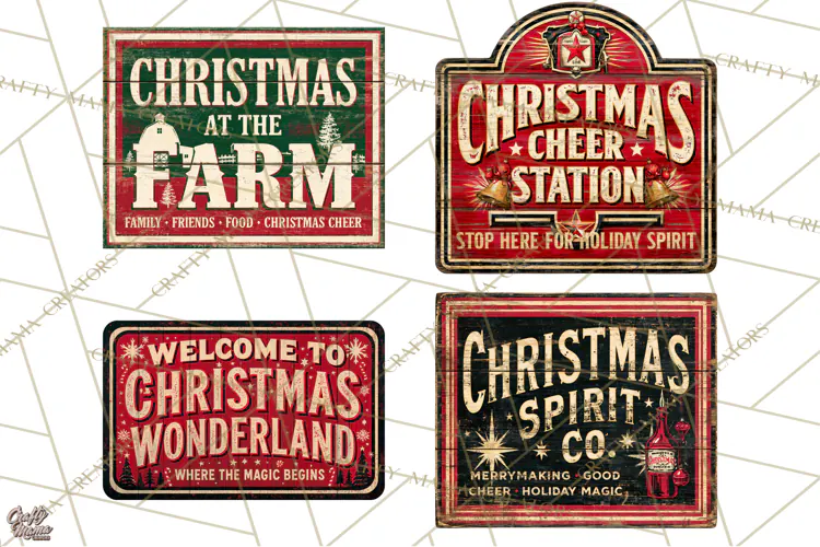 Vintage Christmas Signs Clipart PNG