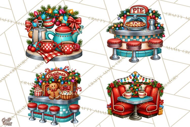 Christmas Retro Diner Clipart PNG 1950s Holiday Food & Decor example image 1