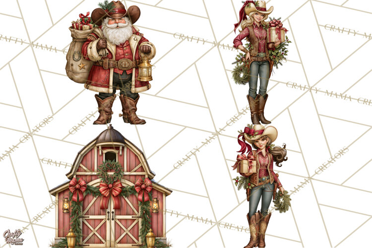 Western Christmas Clipart PNG, Cowboy Christmas, Rustic