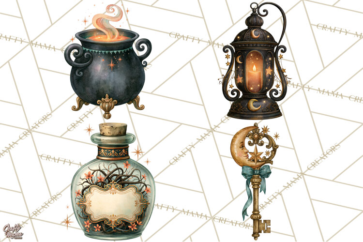 Vintage Witch Apothecary Clipart PNG, Halloween Magic example image 1