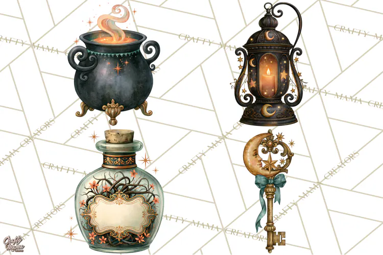 Vintage Witch Apothecary Clipart PNG, Halloween Magic