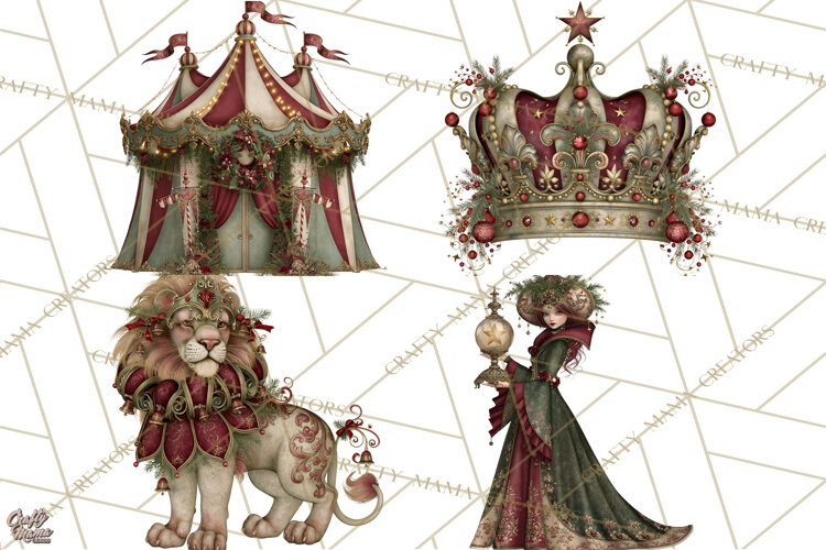 Christmas Circus Clipart, Vintage Christmas Circus PNG