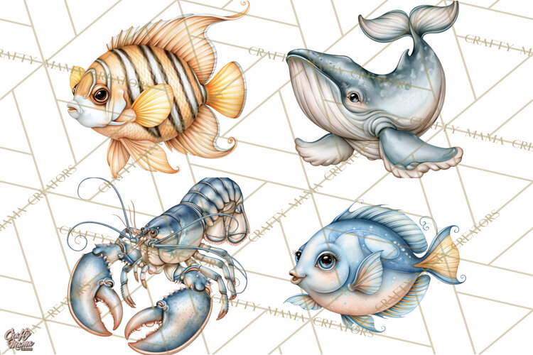 Ocean Animals Clipart Watercolor PNG, Sea Life Graphics