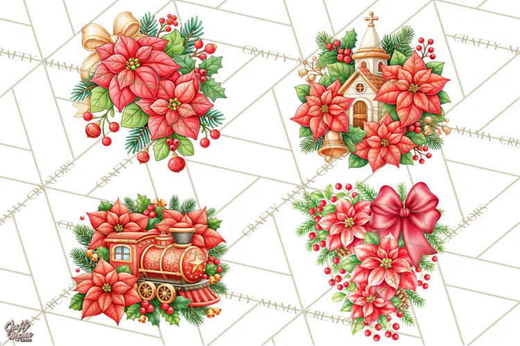 Christmas Poinsettia Clipart PNG | Holiday Floral Designs