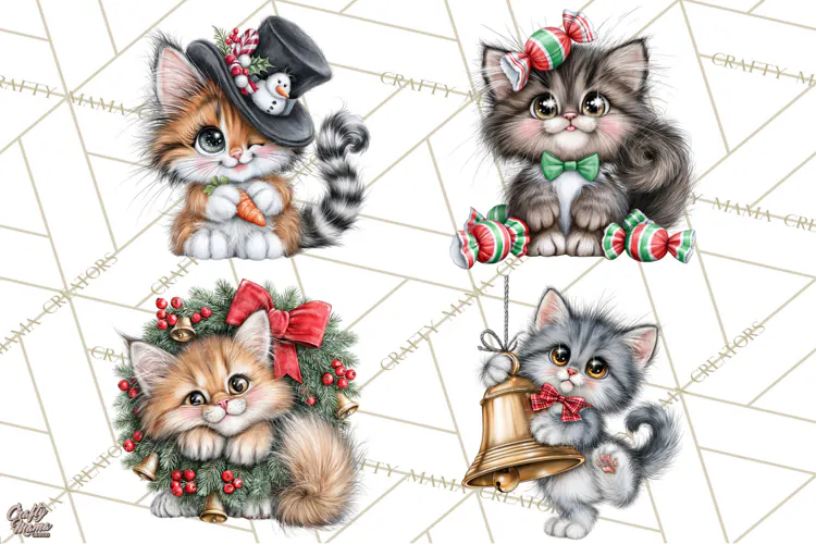 Christmas Cat Clipart PNG, Funny Kitten Christmas