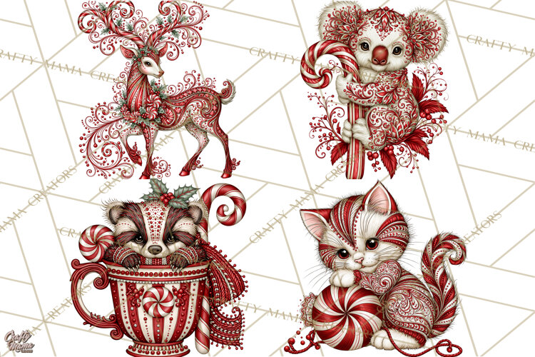 Whimsical Peppermint Animal PNG Christmas Clipart