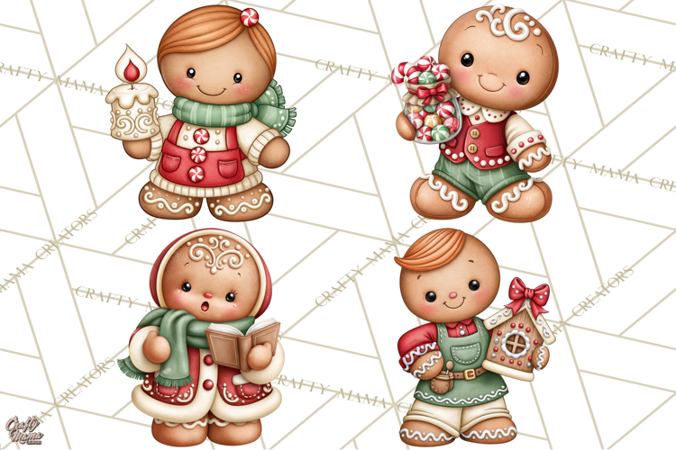Downtown Gingerbread Town Characters Clipart PNG