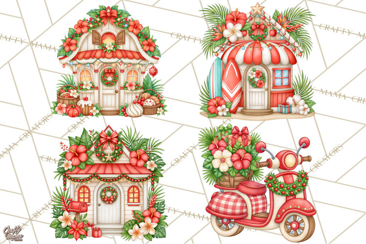 Tropical Christmas Village Clipart PNG, Christmas Village