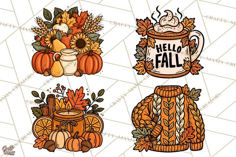 Cozy Fall Clipart PNG Autumn Harvest Illustrations example image 1