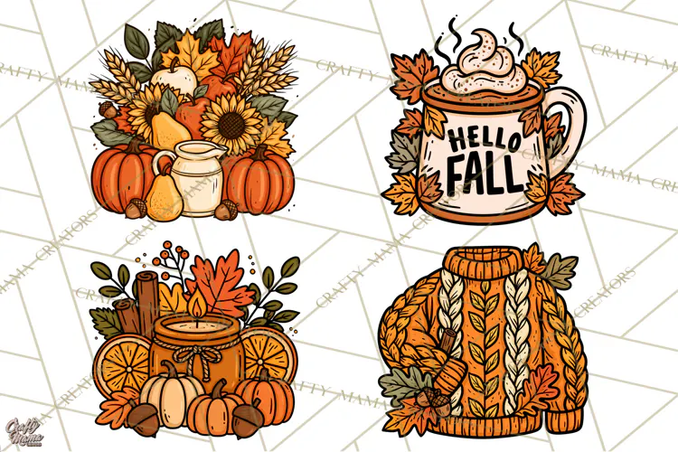 Cozy Fall Clipart PNG Autumn Harvest Illustrations