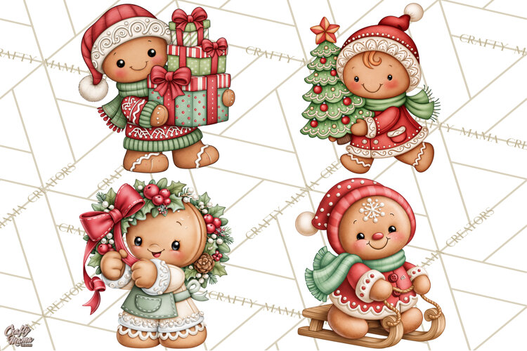 Downtown Gingerbread Town Characters Clipart PNG example image 1