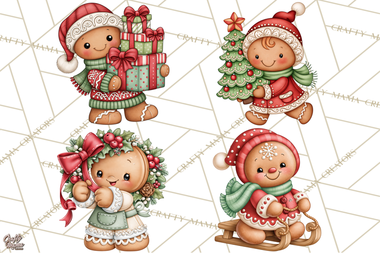 Downtown Gingerbread Town Characters Clipart PNG