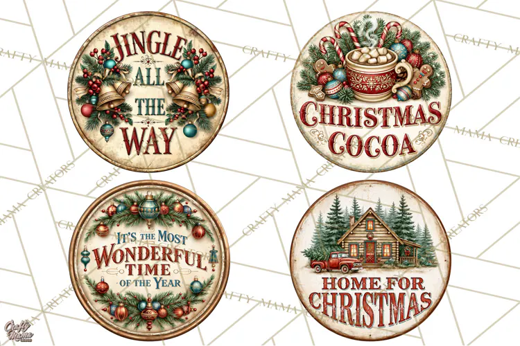 Mid Century Christmas Vintage Signs | Round Door Sign Design