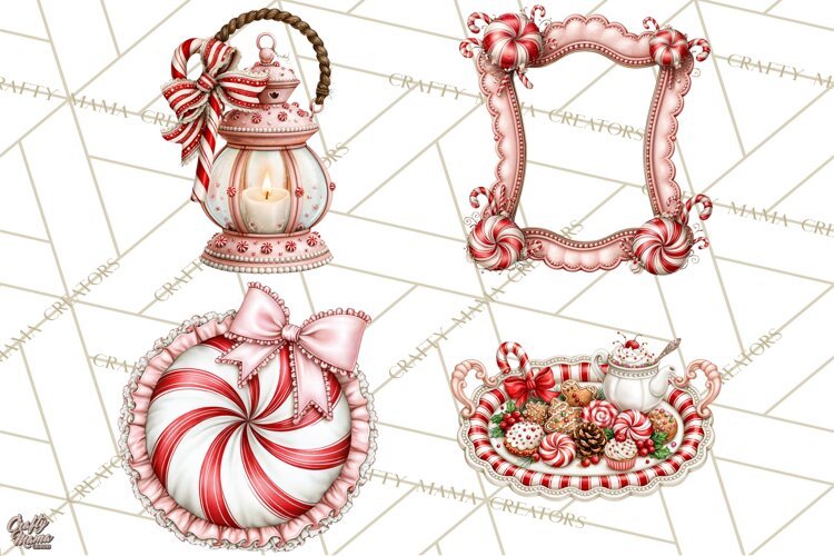 Peppermint Christmas Treasures Clipart PNG, Candy Cane example image 1