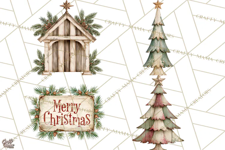 Vintage Farmhouse Christmas Decor PNG
