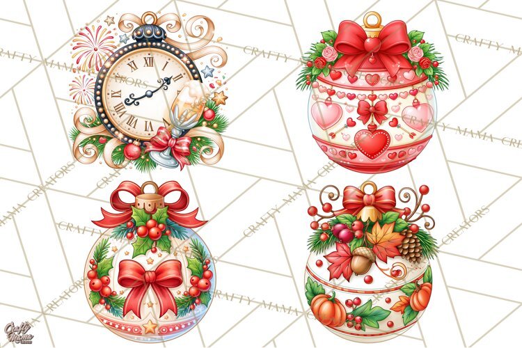 Multi Themed Christmas Ornament Clipart PNG example image 1