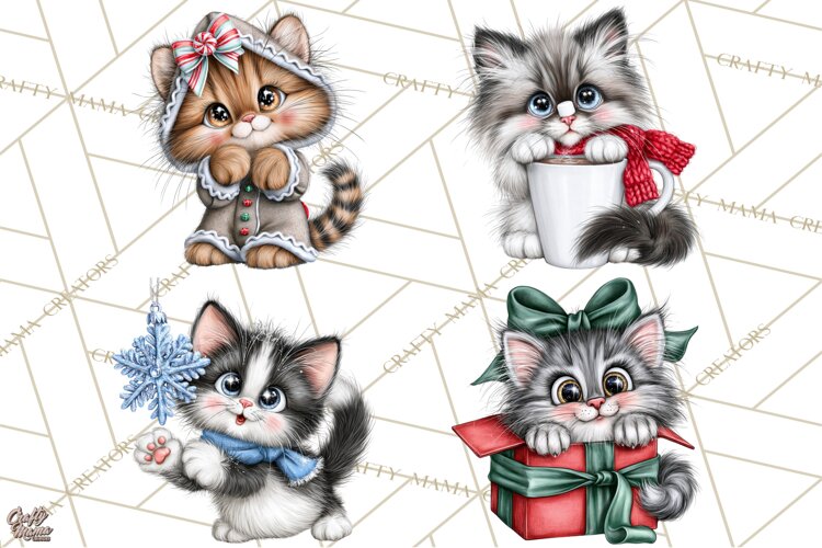Christmas Cat Clipart PNG, Funny Kitten Christmas example image 1