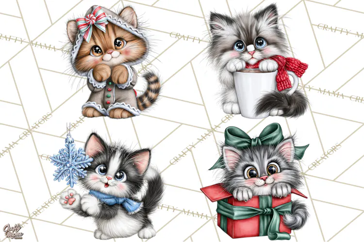 Christmas Cat Clipart PNG, Funny Kitten Christmas