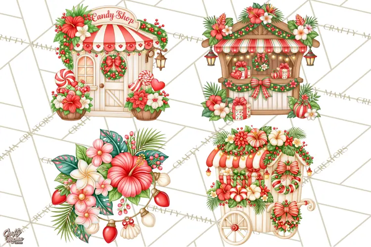 Tropical Christmas Village Clipart PNG, Christmas Village