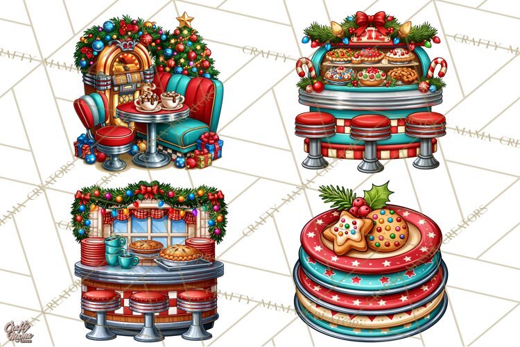 Christmas Retro Diner Clipart PNG 1950s Holiday Food & Decor example image 1