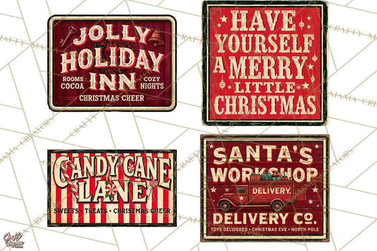 Vintage Christmas Signs Clipart PNG example image 1