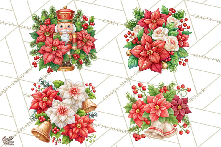 Christmas Poinsettia Clipart PNG | Holiday Floral Designs